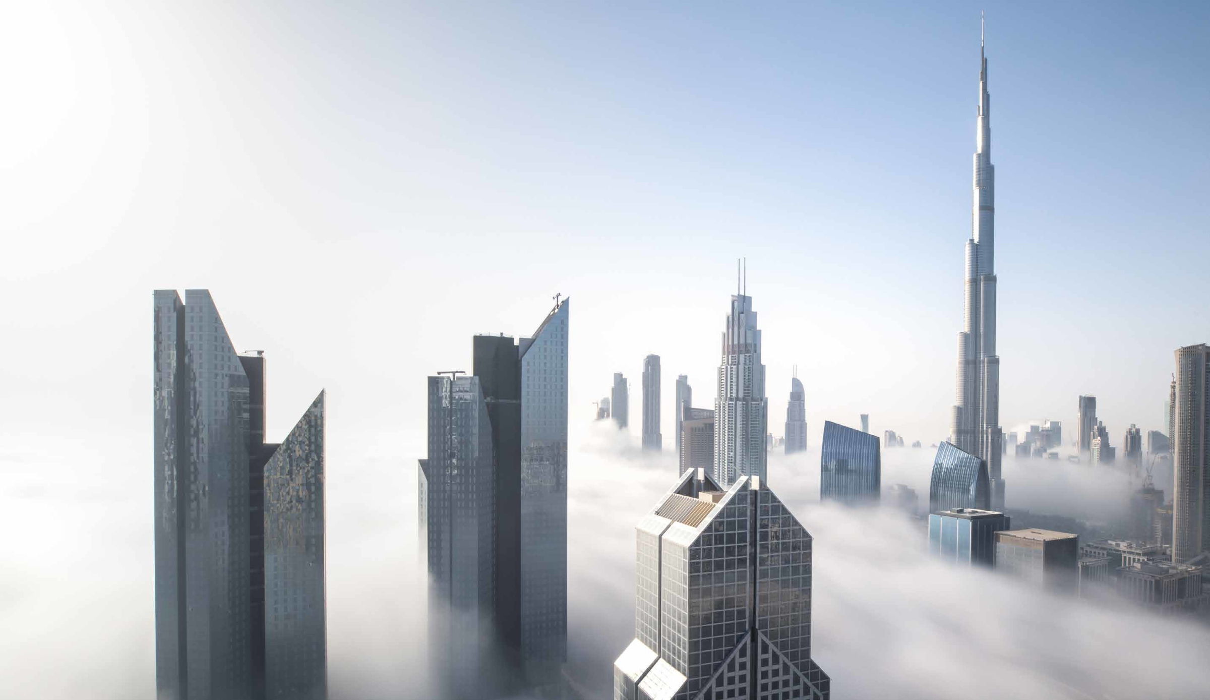 Downtown Dubai in fog